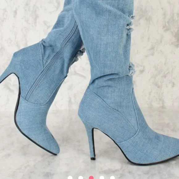 Stylish Denim Heeled Boots - Picture 3 of 7